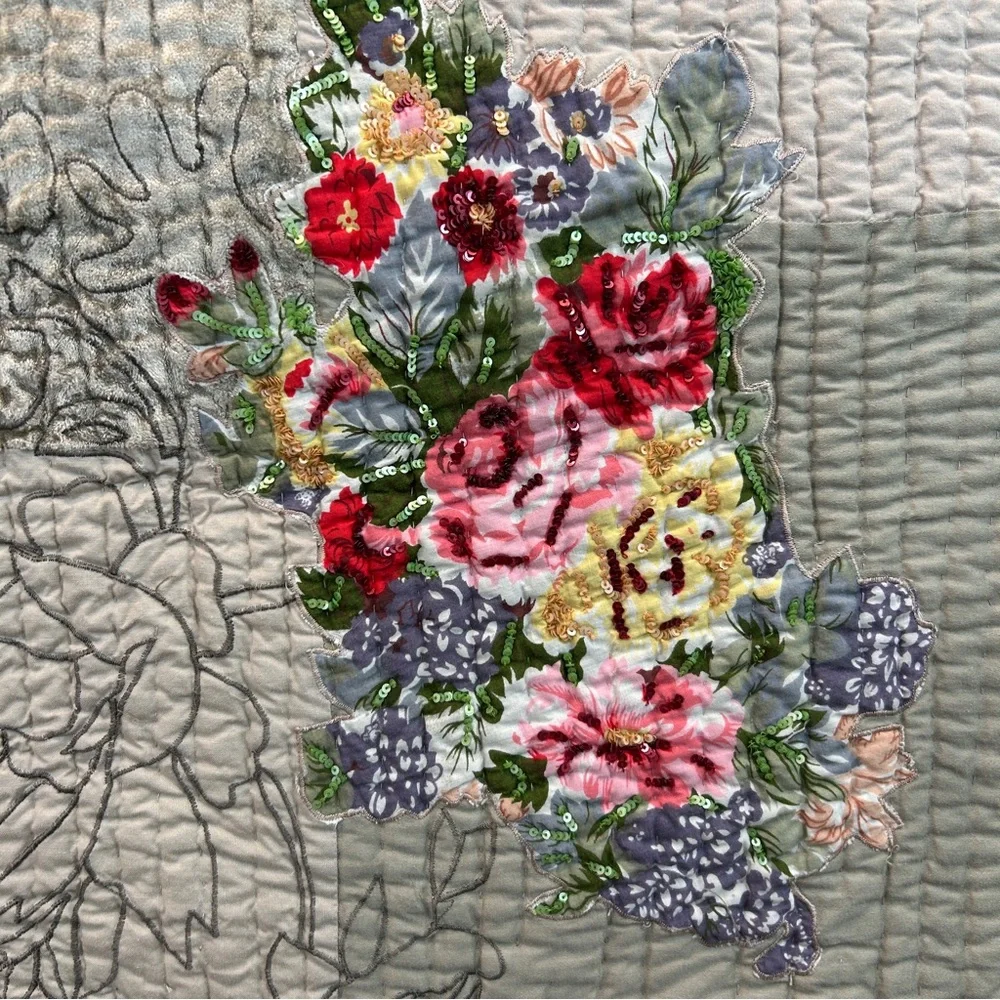 Address Home Decor Patchwork Quilt 88 X85 Floral Sequins Buttons Bohemian Style